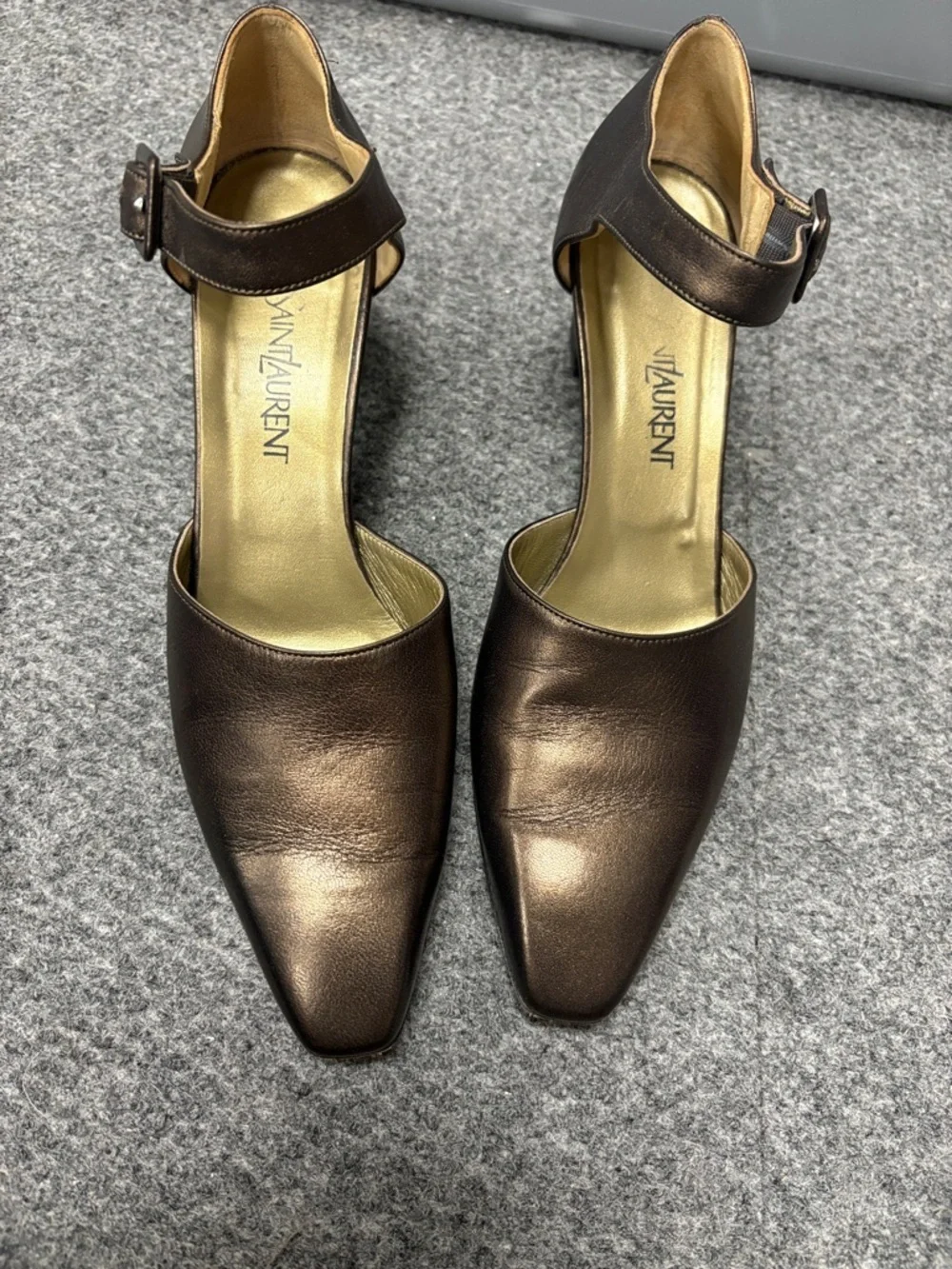 Vintage 1990's Yves Saint Laurent Metallic Bronze Mary Jane Heels - Picture 1 of 6